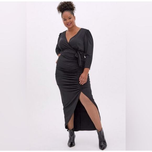 Torrid Women's Plus Faux Wrap Maxi Studio‎ Knit Hi-Low Dress Black Size 28 - Picture 1 of 14